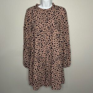 Listicle Ruffle Hem Long Sleeve Dress XS Pink Rose